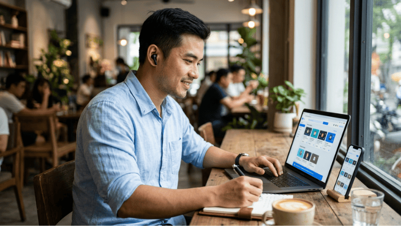 Học viên đại học từ xa HUTECH học trực tuyến trên hệ thống LMS
