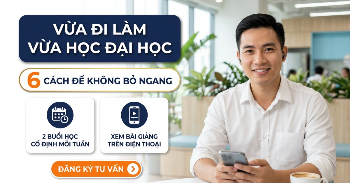 Vừa đi làm vừa học đại học: nhân viên văn phòng xem bài giảng trên điện thoại giờ nghỉ trưa