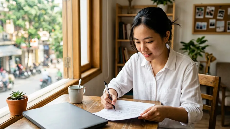 Bạn trẻ mới tốt nghiệp chỉnh sửa CV in trên giấy trước khi nộp hồ sơ xin việc